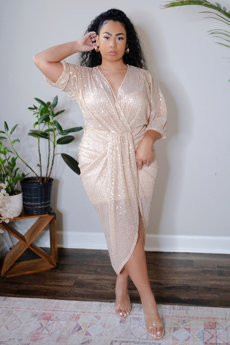 Eyes On Me Sequin Wrap Dress - Champagne